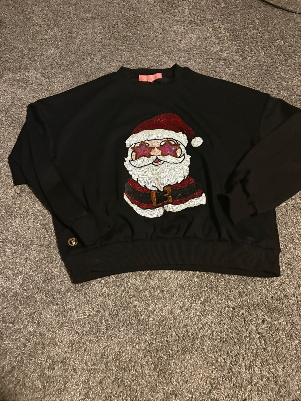 Simply Southern Black Crewneck Sweater with Sequin Santa Graphic